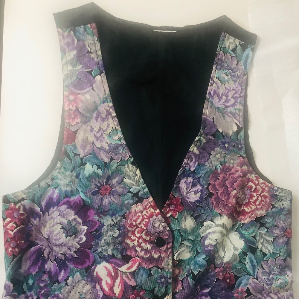 Women’s Floral Vest Waistcoat, Vintage, Size S